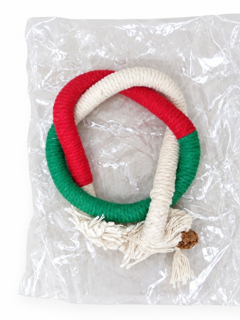 Red Green White Rope Dog Toy | Durable Tug & Chew Toy | Braided Cotton Rope Ring
